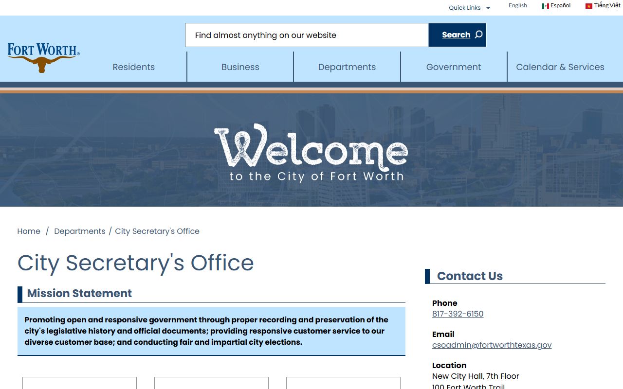 Fort Worth City Secretary phone directory records