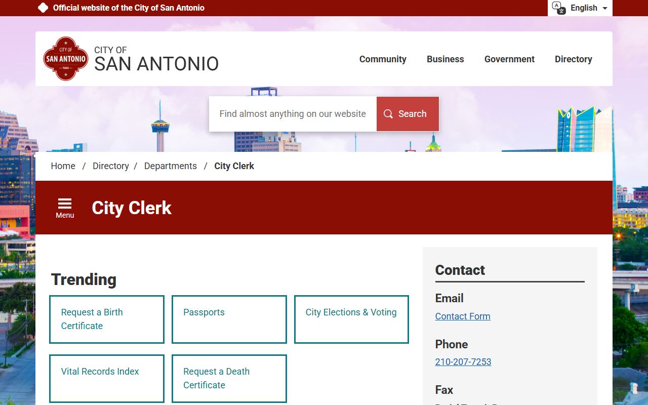 San Antonio City Clerk phone directory