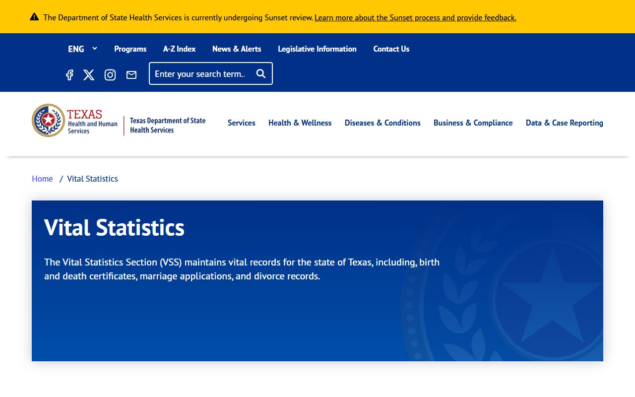 Texas phone directory vital statistics records at DSHS